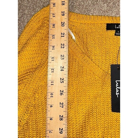 Lulus Womens Cropped Knit Sweater Mustard Yellow‎ L New - Picture 8 of 8